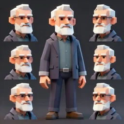old man 3d low poly , cyberpunk, different angles, toon shading, trending on artstation beautiful sophisticated creative
