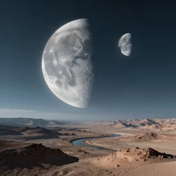 two moons, retrofuturist landscape