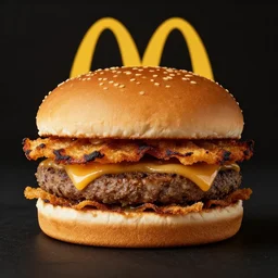 mcdonalds hamburger burnt to a crisp, commercial photography