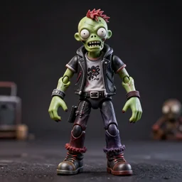 hyperrealistic rendering, punk rock zombie is motu action figure, product photography