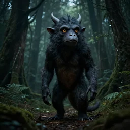 a cinema still of a tikbalang with dark gloomy forest in the background shot by guillermo del toro, horror, dark, natural, hyper detailed, digital art, trending in artstation, cinematic lighting, studio quality,