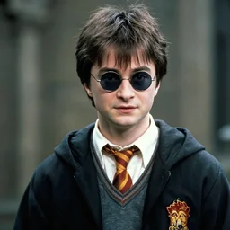 Movie still of Harry Potter in Matrix, wearing cool sunglasses