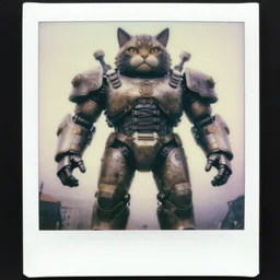 epic pose!!! giant oversized cat! as rugged battle armored cyborg, in legnica, full body, cinematic focus, polaroid photo, vintage, neutral dull colors, soft lights, foggy mist, by oleg oprisco, by thomas peschak, by discovery channel, by victor enrich, by gregory crewdson