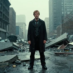 standing over a broken city, water caustics, film still from the movie directed by denis villeneuve and david cronenberg with art direction by bernie wrightson and h. r. giger