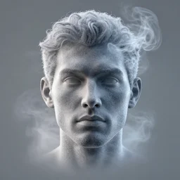 man face made of smoke particles octane render
