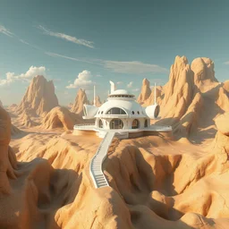 a large futuristic house in the middle of a fractal landscape : octane render : unreal engine : 3 d fractal : digital 3 d : concept art : fractal : procedural : landscape