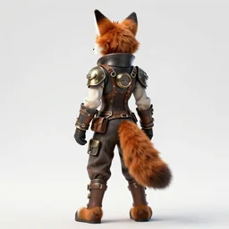 the full body of anthropomorphic lynx fursona from behind wearing a steampunk suit