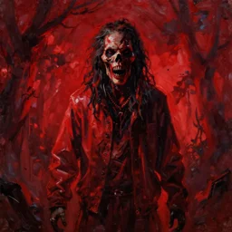 a horror oil painting of jerma985 in red