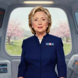 hillary clinton in her 2 0's in a spaceship pilot dress, portrait, illustration, rim light, top light, perfectly shaded, spring time, slight overcast lighting, soft painting, art by krenz cushart and wenjun lin