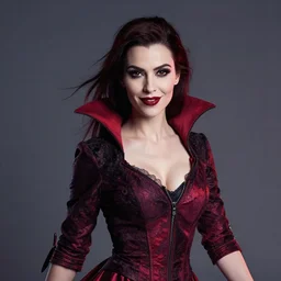 head and shoulder shot of a female vampire walking home at night, trending on artstation, hard lighting, professional studio, smile, vibrant, fashion, inspired by bloodborne, looking at the camera