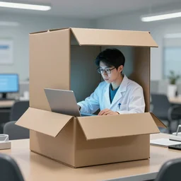 An AI in a box trying to persuade a researcher to let it out, hyperrealistic, 4k, trending on artstation
