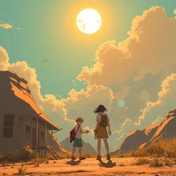 the sun, pixiv fanbox, cinematic light, anime style, graphic novel by fiona staples and dustin nguyen, peter elson, alan bean, wangechi mutu, clean cel shaded vector art, trending on artstation