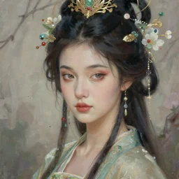 portrait of a spring goddess, graceful beauty, esoteric, muted colors, head in focus, high fantasy art, ornamental, spring aesthetics, intricate details, elegant, highly detailed, hyperrealistic painting, artstation, concept art, painterly, sharp focus, illustration, art by masha kurbatova