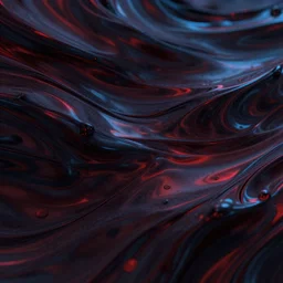Abstract 4K wallpaper of dark fluid with red and blue reflections, highly detailed, realistic, photography, simulation, render, shaders, Unreal Engine, ArtStation