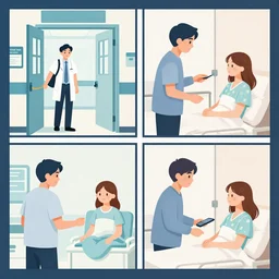 four panel comic about a man entering a hospital to find his sick girlfriend