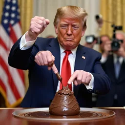 donald j. trump shooting chocolate pudding from his fingertips onto liberals