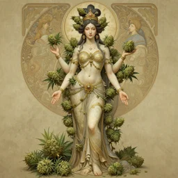 portrait of goddess gaea, full body, decorated with cannabis buds, traditional chinese art, intricate, elegant, highly detailed, digital painting, artstation, concept art, smooth, sharp focus, illustration, art by artgerm and greg rutkowski and alphonse mucha, 8 k