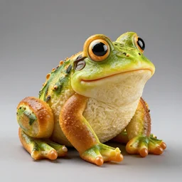 an edible ( ( ( frog ) ) ) sculpture made entirely out of bread!!!!!!, food photography, studio lighting, delicious