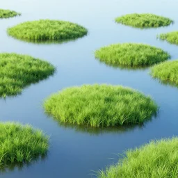 elevated foliage islands up close. grass islands. grass islands. flooded plains landscape. clear sunny day at noon. centered tree. leaves. flood waters. max rive, 4 k, instagram, landscape, hdr