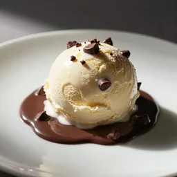 high resolution photo of melted chocolate chip with ice cream, michelin star, very tasty, food photography, instagram, trending