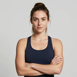 a strong young woman with her arms crossed wearing a tank top, a character portrait by grace english, reddit contest winner, private press, adafruit, studio portrait, elite