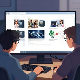 a nerd on computer testing how image prompts work. trending on artstation