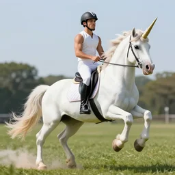 a majestic still of Asmongold riding a unicorn