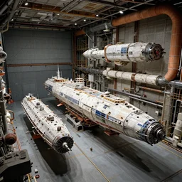 highly detailed matte painting space station cargo bay, ships, hangar, pipes, industrial by syd mead and john berkley, john harris. concept art, environment art