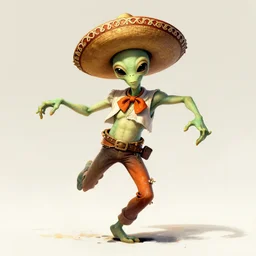 an alien wearing a sombrero dancing by artgerm