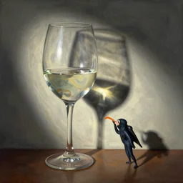 a tiny diver drinking from a huge wine glass by pablo picasso