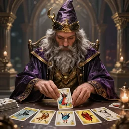 wizard shuffling cards, tarot cards, fantasy, digital art, soft lighting, concept art, 8 k