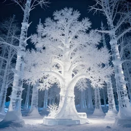 light shining through a beautiful delicate ice sculpture tree forest, trees made out of ice, artwork by gerald brom, 4 k, masterpiece