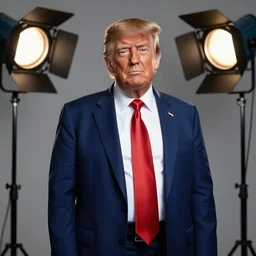 a studio photoshoot of an nigerian donald trump, studio lighting, bokeh