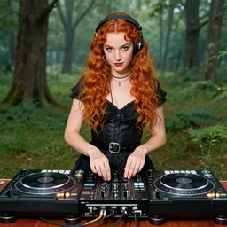 dorothy from wizard of oz DJing with DJ turntables, photoreal
