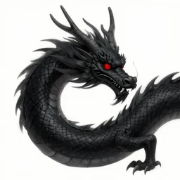 black eastern dragon with red eyes, pixiv, orientalism