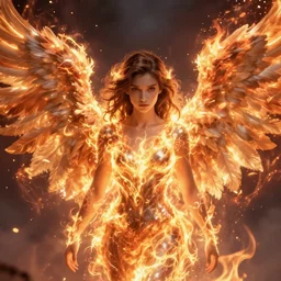 character portrait of an angel with flaming wings, brown hair, medium shot, fantasy painting, glowing! fiery aura feathers, concept art, global illumination, tankoban, 4 k, fantasy painting, pixar animation style, by artgerm, rossdraws, wlop, james jean.