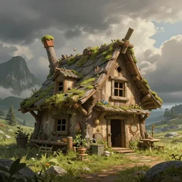 a concept art illustration, cute fantasy makeshift shack megafauna, hyper realistic, photorealistic, art by wlop, hyper detail, trendung on artstation, cgsociety, ultra sharp, digital painting