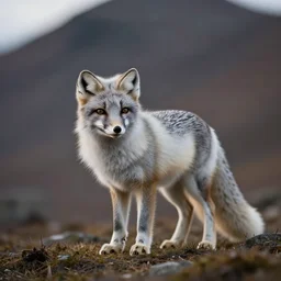 a beautiful photo of an arctic fox on mountain hyper realistic natural light concept art cozy atmospheric and cinematic lighting