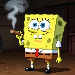 Spongebob Squarepants smoking cigar, dramatic lighting