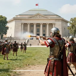 roman legions shooting in front of the pentagon ( 2 0 0 3 )