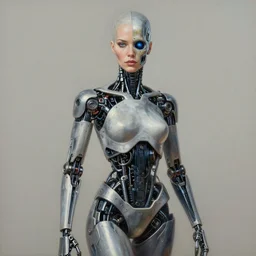 ultra realistic painting of half woman half robot in terminator style. highly detailed. elegant, centered, fine details