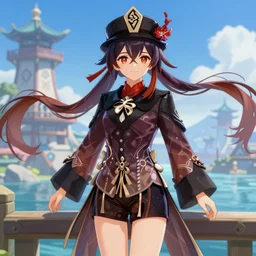 'Hu Tao' character in liyue harbor, Genshin Impact, fantasy, anime, manga, game art, concept art, digital painting, unreal engine, 8k, wallpaper art by Stanley Artgerm Lau, WLOP, Rossdraws, James Jean, Andrei Riabovitchev, Marc Simonetti, and Sakimichan