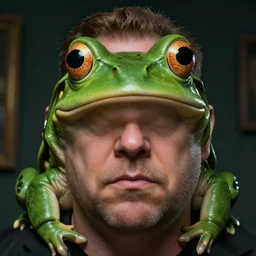 hyperrealistic mixed media image of info wars alex jones with ( ( ( ( bullfrog face ) ) ) ), stunning 3 d render inspired art by xiang duan and thomas eakes and greg rutkowski, perfect facial symmetry, hyper realistic texture, realistic, highly detailed attributes and atmosphere, dim volumetric cinematic lighting, 8 k octane detailed render, post - processing, masterpiece,