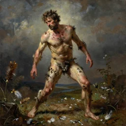 a detailed painting of joel glazer being tarred and feathered