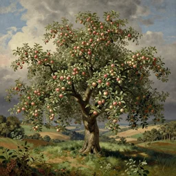 beautiful detailed illustration apple tree  by Bernardo Bellotto.