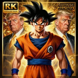 hyperrealist portait of son goku dressed like trump. by jeremy mann and alphonse mucha, fantasy art, photo realistic, dynamic lighting, artstation, poster, volumetric lighting, very detailed faces, 4 k, award winning
