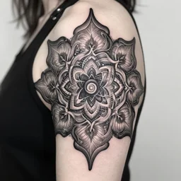 a tattoo of a spiritual fractal by bang bang, highly detailed, intricate, line work