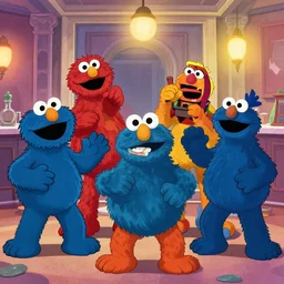 sesame street characters bank heist, violent
