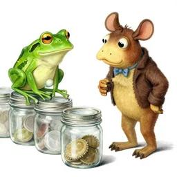 Pepe the Frog and Spurdo by Ralph Steadman, are counting jars of mayonnaise around a desk globe illustration, body horror, biopunk, 8k, trending on artstation