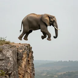 jumping elephant falling jumping off of cliff, award winning nature photography